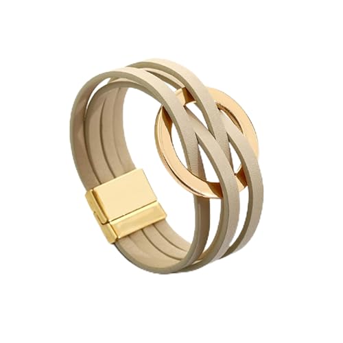 Long tiantian Leather Wrap Bracelets for Women Circle Rhinestones Boho Layered Bracelet Cuff Bangle Bracelet Jewelry Birthday Gifts for Women Holiday Outfits - color: C1:beige