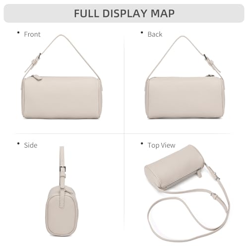 KouLi Buir PU Leather Crossbody Purse for Women Trendy Small Barrel Hobo Shoulder Handbag Lightweight Daily Purse - color: Beige
