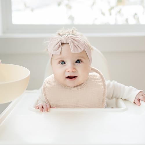 Konssy Muslin Baby Bibs 8 Pack Baby Bandana Drool Bibs Cotton for Unisex Boys and Girls, Soft Absorbent Set for Teething and Drooling - color: Camel