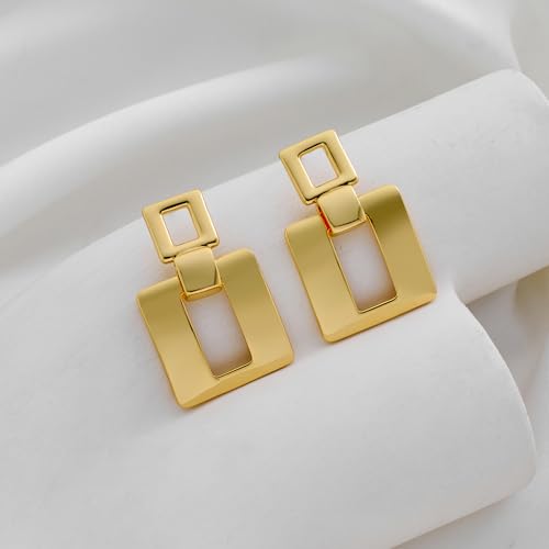 MUYAN Gold Silver Geometric Drop Dangle Earrings for Women Brushed Link Square Dangle Earrings Trendy Jewelry - color: C Gold
