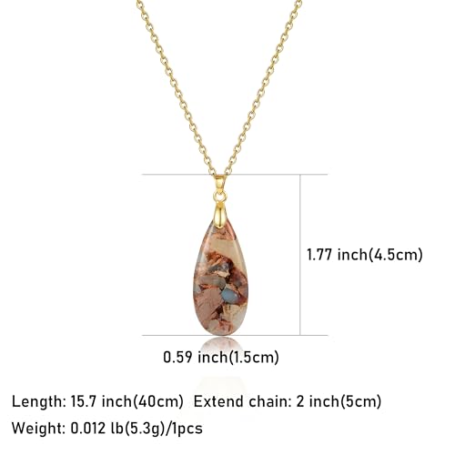 Joya Love 14K Gold Plated Healing Stone Teardrop Pendant Necklace for Women, Waterproof Stainless Steel Chain, Colorful Natural Stone Look, Boho Spiritual Jewelry Gift - color: khaki-Gold