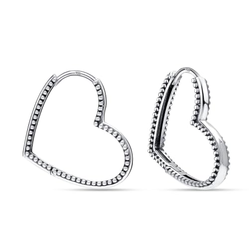 LeCalla 925 Sterling Silver Heart Hoop Earrings for Women | Love Theme Heart Shaped Hoop Earring | Womens Italian Love Heart Earrings Hoops - color: Love Heart Caviar