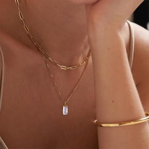 Dainty Gold Charm Necklaces for Women Non Tarnish, 14K Trendy Blue Green Cubic Zirconia Emerald Pendant Birthstone Necklaces Birthday Gifts for Women Waterproof Jewelry - color: 06-June(Alexandrite)