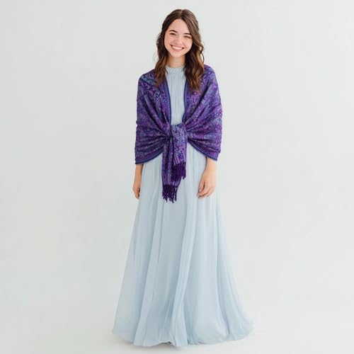 AUSEKALY Pashmina Feel Shawls Wraps for Women Rave Scarf Soft Silky Reversible Men Scarves - color: Purple Blue