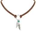 ONLYJUMP Boho Turquoise Leather Choker Necklace for Women Bohemian Handmade Leaf Layered Black Brown Suede Western Cowlady Necklace Western Country Party Jewelry Gifts - style: Blue