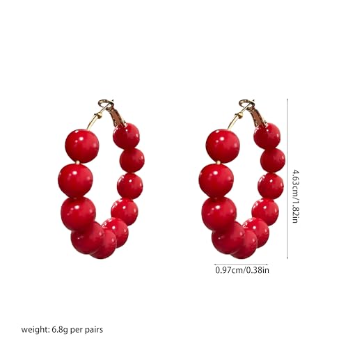 Summer Candy Colored Bead Earrings Lightweight Dainty Acrylic Geometry Hoop Earrings for Women Cute Boho Chic Handmade Jewelry - color: Red