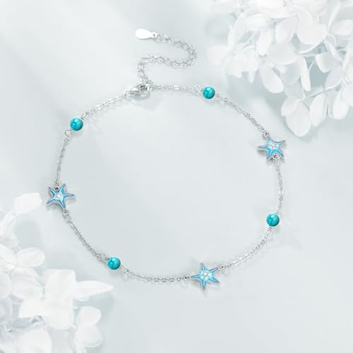 CRMAD Beach Starfish Anklet for Women Sterling Silver Moonstone Beach Anklet Irish Jewelry (starfish) - style: starfish-L