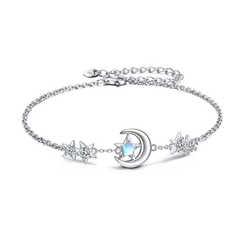 YAFEINI Ankle Bracelets for Women Sterling Silver Mermaid Turtle Ladybug Butterfly Moon Star Pineapple Anklet Link Chain Anklets Jewelry Gifts for Women - style: Moon star anklet