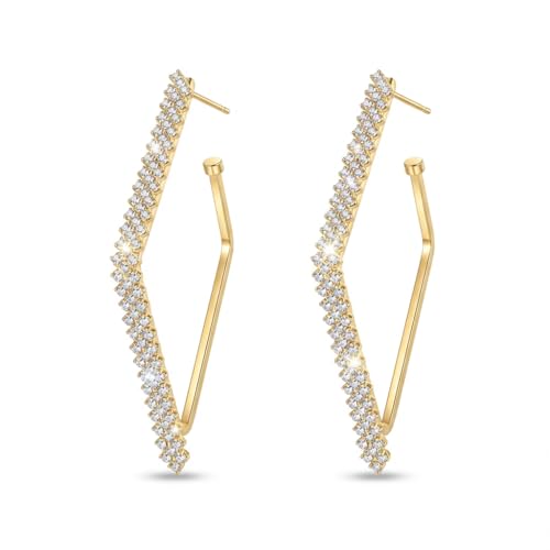 Rhinestone Geometric Hoop Stud Earrings for Women - Sparkly Crystal Statement Jewelry for Evening Parties, Weddings and Special Occasions - color: Gold