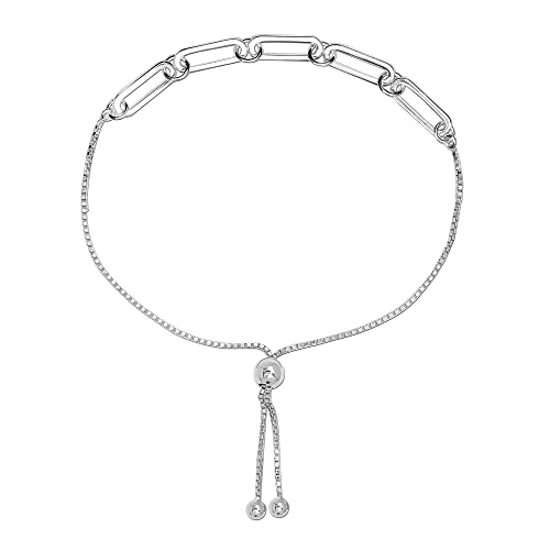 LeCalla Pure 925 Sterling Silver Italian Paperclip Link Chain Bracelets | Gold Over Silver Paper-Clip Link Station Bracelet | Sliding Bolo Bracelet for Women - color: Paper-Clip Bolo Link