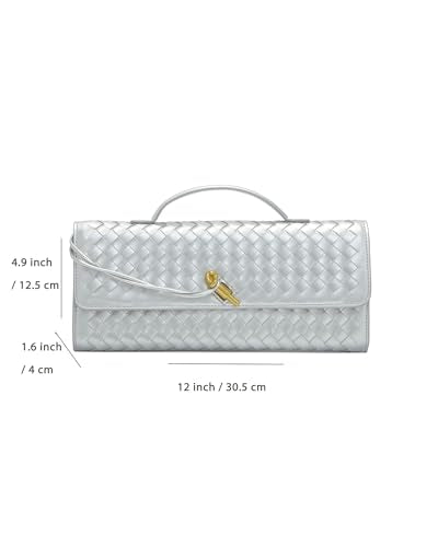 NEWBELLA Handwoven Women's Clutch Purse, Crossbody Bag with Adjustable Strap for Evening & Casual Use - color: Sliver