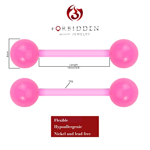 Forbidden Body Jewelry Nipple Rings, Tongue Rings, Nipple Piercing Jewelry, Nipple Jewelry, Flexible Acrylic Barbell Set 14G 16mm (5/8 Inch), 3 Pack - style: Pink