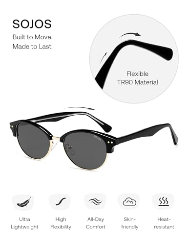 SOJOS Trendy Oval Polarized Sunglasses for Women Retro Cute Shades Sunnies SJ2687 - color: Black Frame Grey Lens