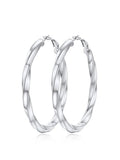 FindChic Twisted Hoop Earrings for Women, Silver/Black/14K Gold Plated Hypoallergenic Hollow Tube Rounded Loop Earrings, 30mm/40mm/60mm/80mm Hoops with Custom Name Options and Gift Box - color: b.Silver, size: 60MM