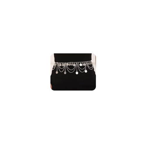 Wiwpar Boho Silver Sexy Multi Layer Metal Waist Chain Layered Body Chain Coin Belly Waist Chain Summer Beach Rave Body Jewelry for Women Disc Party Prom Wedding (Silver)