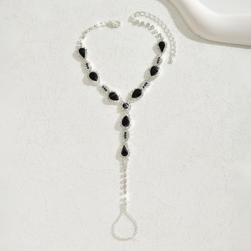 Kokoma Teardrop Barefoot Sandal Anklet for Women Cubic Zirconia Water Drop Foot Chain with Toe Ring Beach Wedding Anklet Foot Chain Jewelry - color: Black