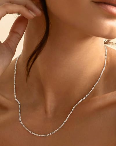 Gold/Silver Chain Necklace for Women Trendy - 925 Sterling Silver Dainty Waterproof Hypoallergenic Sturdy 18K Gold Plated Necklaces Jewelry Gift 14-20 Inch - color: Sterling Silver, size: 20"+2"
