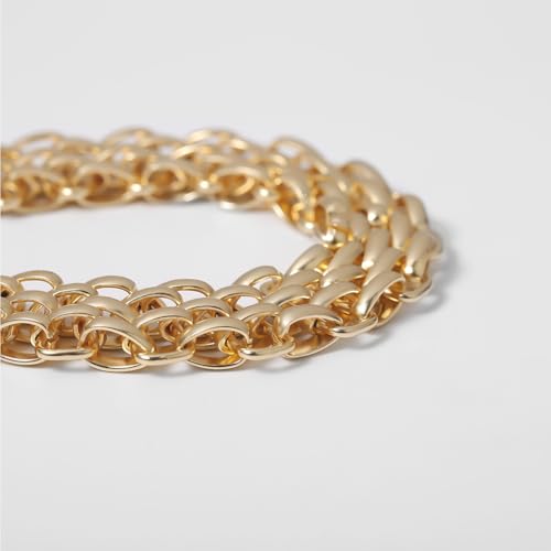 Layered Chain Necklace, Gold Tone Metal, Chunky Link Statement Choker, Punk Style Collar Necklace with Adjustable Clasp - color: Gold