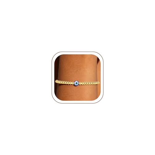 Elastic Beaded Charm Bracelets for Women - Adjustable Stackable Dainty Bracelet with Gold or Silver Charms, Jewelry Gift for Her - style: Gold-Evil Eye