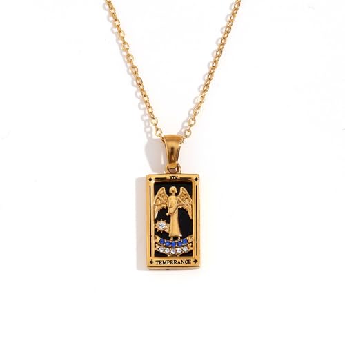 ORIGENCE 18k Gold Plated Tarot Cards Pendant Necklace - Vintage Colorful Charm Necklace Lucky Talisman Hypoallergenic for Women and Men Gift - style: The Temperance-New