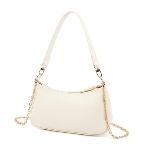 Shoulder Bag for Women with 2 Removable Straps and Zipper Closure Crossbody Bags Clutch Tote HandBags Purses | with 2 Removable Straps - color: Beige