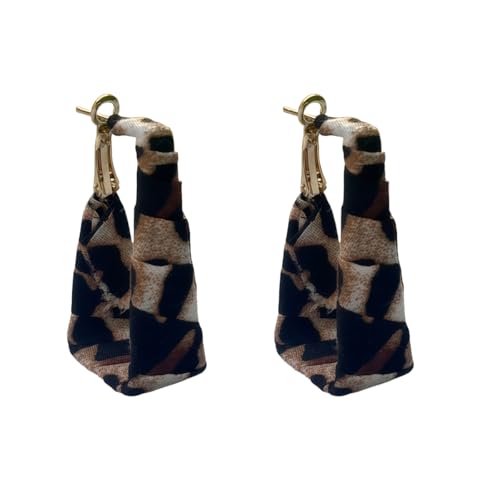 Chunky Leopard Leather Earrings Bohemia Camouflage Leather Dangle Earrings Chunky Rectangle Black White Zebra Print Earring Handmade Vintage Faux Leathers Statement Earring Boho Style Jewelry - color: Black+Brown
