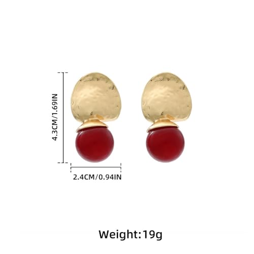 Red Ball Dangle Earrings for Women Boho Hammered Round Circle Bead Statement Charms Drop Earrings Fashion Christmas Holiday Festival Dress Accessories Jewelry Gifts - color: Gold