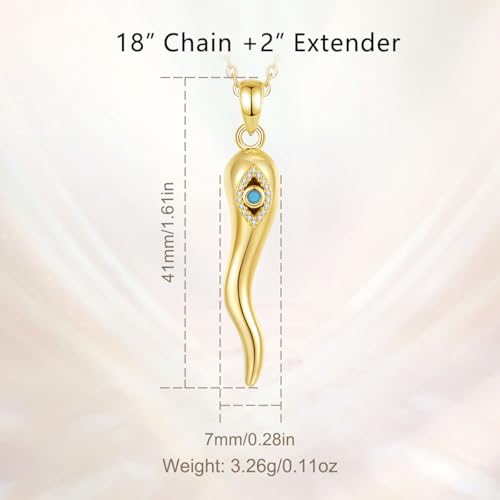 INFUSEU Italian Horn Necklace with Evil Eye for Women Protection Good Luck Gifts - color: Gold, style: Style B