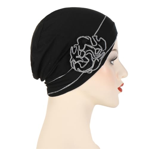 Headwrap Turbans for Women - Twist Soft Floral Solid Caps Pre Tied Chemo Beanies Headwear Hat for Cancer - color: Black Dark Gray
