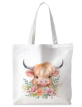 Preppy Animal Tote Bag, Pet Canvas Tote Bag, Reusable Grocery Shopping Shoulder Bags - color: Cow