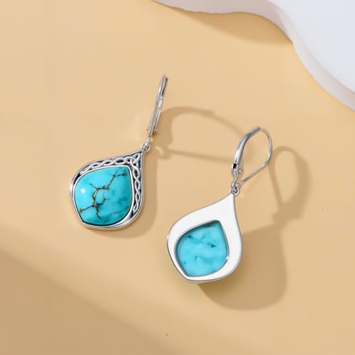 Natural Turquoise Earrings for Women Dangling 925 Sterling Silver Dangle Earrings Western Jewelry Christmas Gift for Sister Mother - style: G-Teardrop Earrings-2