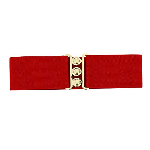 FASHIONGEN - Wide Waist Elasticated Woman Belt Made in France, GLORIA - color: Dark Red (Golden Buckle), size: Large / waist size 32 to 34