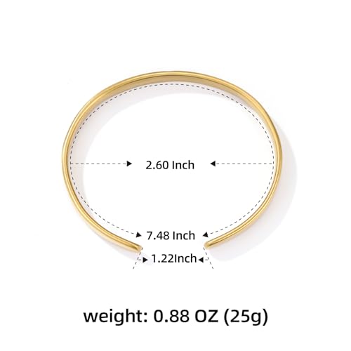 BE & CHEERY Gold Bangle Bracelet for Women, 14k Gold Plated Open Bangle, Stackable Stainless Steel Cuff Bracelets, Chunky Fashion Jewelry for Women, Trendy Elegant Design Bangle as Gifts - style: Polished