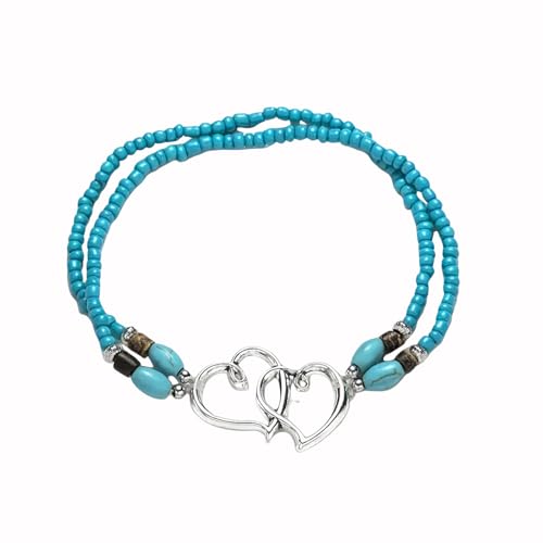 Ankle Bracelets for Women Waterproof Elastic Heart Anklet Stretchy Ankle Bracelets Colorful Beaded Anklets Boho Ankle Bracelets Silver Beach Anklet Jewelry Accessories for Summer - color: Silver Blue Anklets