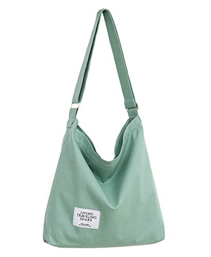 Covelin Women's Retro Large Size Canvas Shoulder Bag Hobo Crossbody Handbag Casual Tote - color: Dark Sea Green