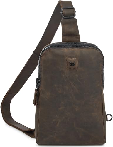 Leather Sling Bag for Women Genuine Crossbody Purse Small Trendy Cross Over Chest with Phone and Credit Card Slots (Coffee Crazy Horse) - color: Coffee Crazy Horse