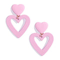 Double Heart Earrings Dangling Heart Drop Earrings For Women Love Heart Dangle Earrings Birthday Gift - color: Light Pink