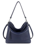MASINTOR Hobo Crossbody Bags for Women, 2 in 1 Convertible Leather Crossbody Purse Handbags Shoulder Bags with Tassel - color: Navy Blue