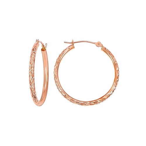14k Rose Gold X-pattern Diamond-cut Round Hoop Earrings - style: 20mm