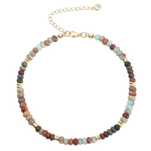 Natural Stone Beaded Anklets Bracelets for Women Handmade Beaded Anklet Bracelet Waterproof Boho Beads Ankle Bracelet Adjustable Summer Jewelry - color: mix color 2