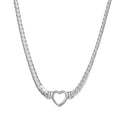 Heart Choker,Stainless Steel Necklace for Women,Chunky Heart Pendant, 40cm Length, 21.5g Weight - color: silvery
