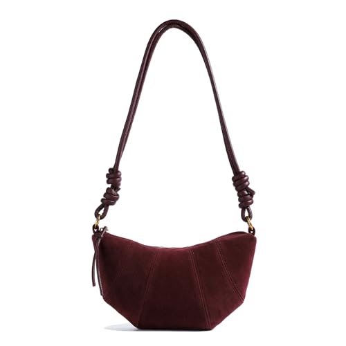 Suede Bags for Women Small Suede Purses Crescent Bag Crossbody Shoulder Bag Trendy Tote Handbags - color: A Suede Wine Red