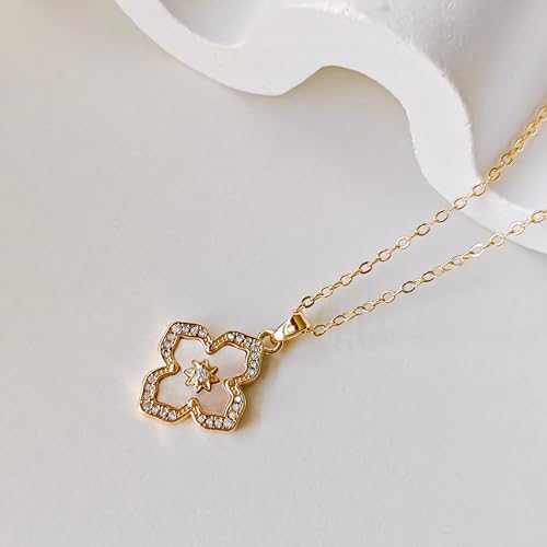 Luxval Diamond Pendant Gold Necklace for Women，Dainty 18k Gold Plated Choker Necklaces Simple Gold Jewelry Gifts for Women Girls - color: Gold-clover