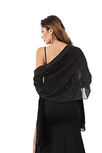 Shawls and Wraps for Evening Dresses Sheer Chiffon Women Elegant Soft Silky Sparkly Wedding Bridal Scarf - color: Black C