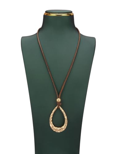 JAOYU Boho Necklace for Women Large Pendant Necklace Boho Long Choker Leather Gold Necklace Vintage Earthy Jewelry Trendy - style: Boho Gold Necklace