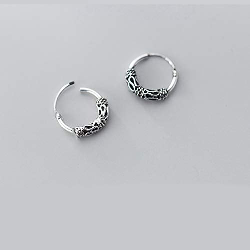 Boho Bali Filigree Vintage S925 Steling Silver Endless Round Sleeper Cartilage Small Hoop Earrings for Women Men Fashion Huggie Hoops Hypoallergenic Pierced Jewelry Gifts 12mm