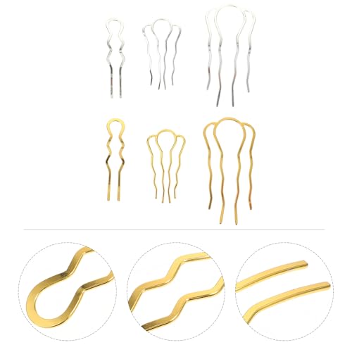 FOMIYES 6Pcs U-Shaped Iron Art Hair Pins with Wave Design Retro Chignon Hair Forks for Women and Large and Medium Four-Prong Plus Small Double-Prong Set Suitable for Styling Random Color