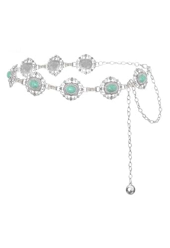 Women’s Bohemian Waist Chain, Vintage Adjustable Belly Chain for Dress Jeans Country Concert Outfit - color: Flower Silver, size: Fit Waist up to 38''