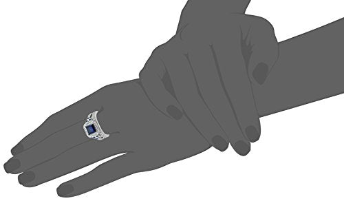 Amazon Essentials Platinum or Gold Plated Sterling Silver Antique Ring set with Asscher-Cut Infinite Elements Cubic Zirconia - color: Created Blue Sapphire/Platinum, size: 5