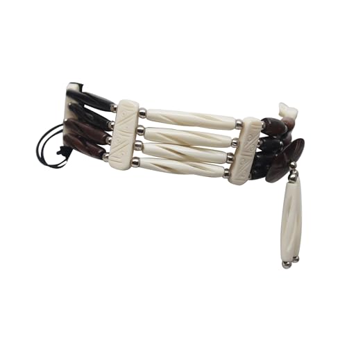 Native American Style Choker Necklace, Black/White 4 Row W/Tassels | American Indian Inspired Jewelry With Authentic Buffalo Bone Hairpipe Beads